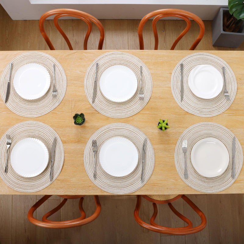 SHACOS Placemats Set of 8 Round Braided Place Mats 15 inch Washable Table Mats for Home Wedding Holiday Party (Ivory, 8) - Image 4
